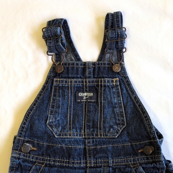 oshkosh b'gosh vestbak classic cotton dark wash denim shortalls 18 months baby - Picture 2 of 8